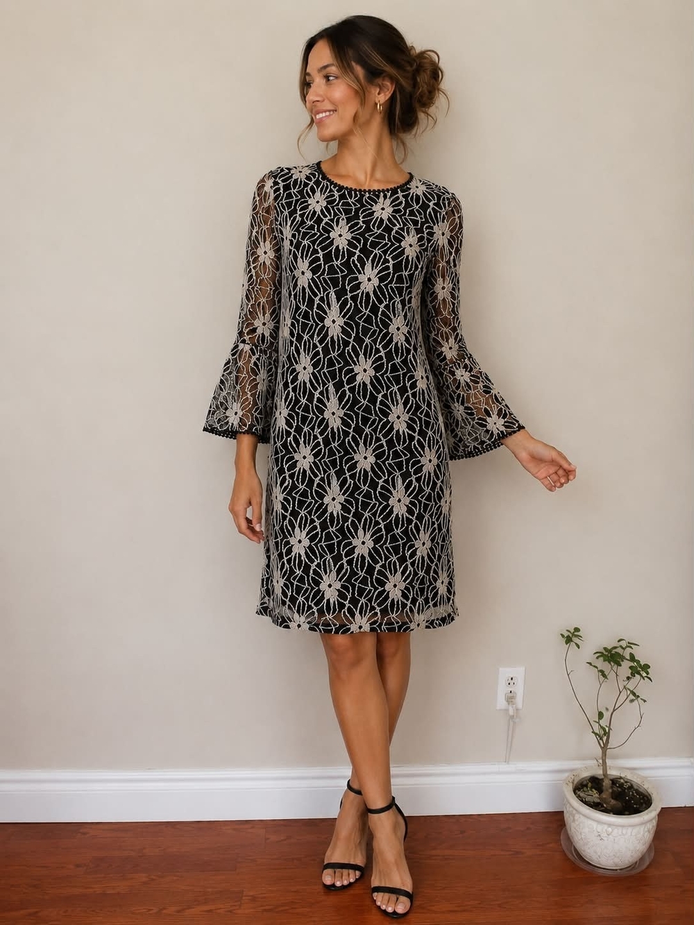 Haani Black Dress with Cream Floral Lace